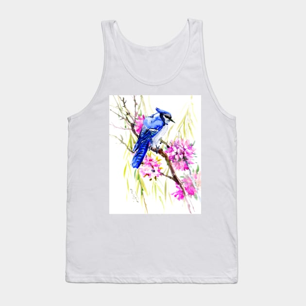 Blue Jay and Cherry Blossom Tank Top by surenart